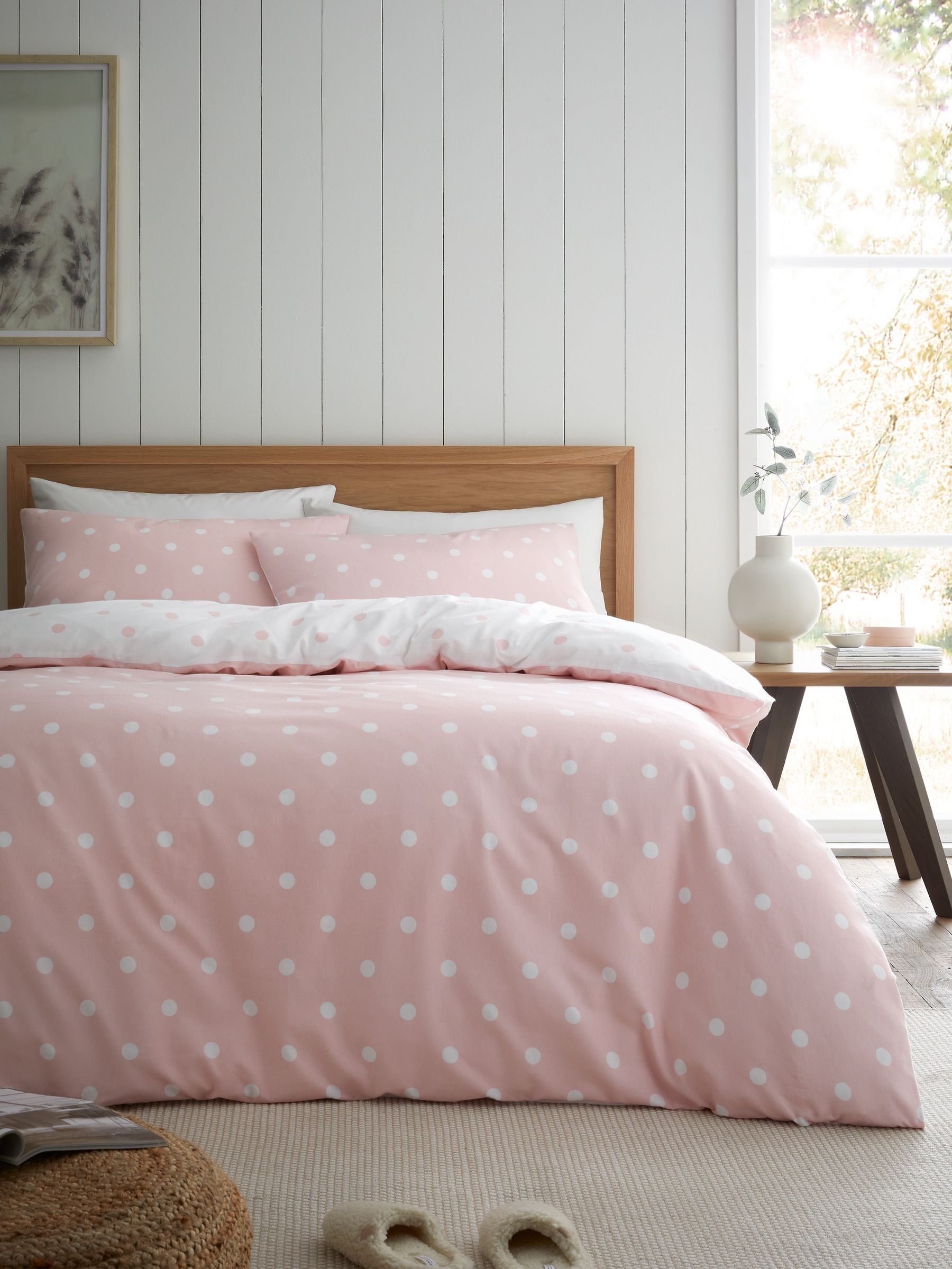 Catherine Lansfield blush pink polka dot duvet cover set - British product
