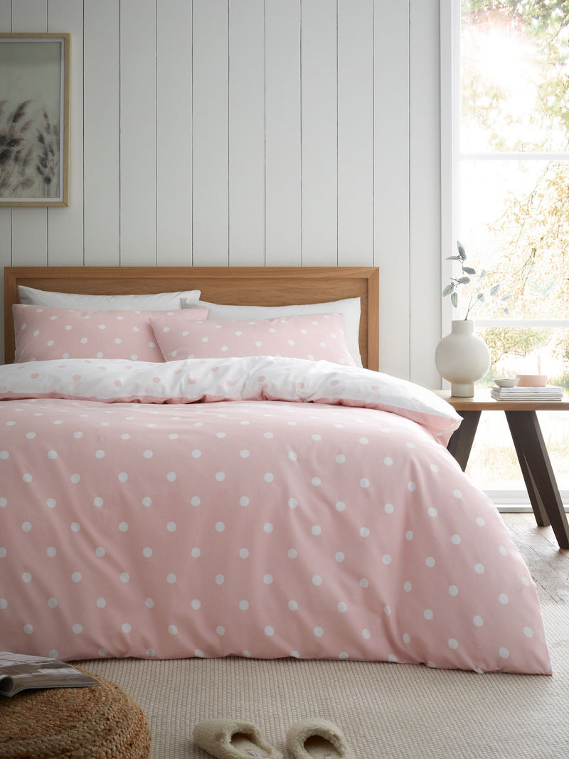 Catherine Lansfield blush pink polka dot duvet cover set - British product