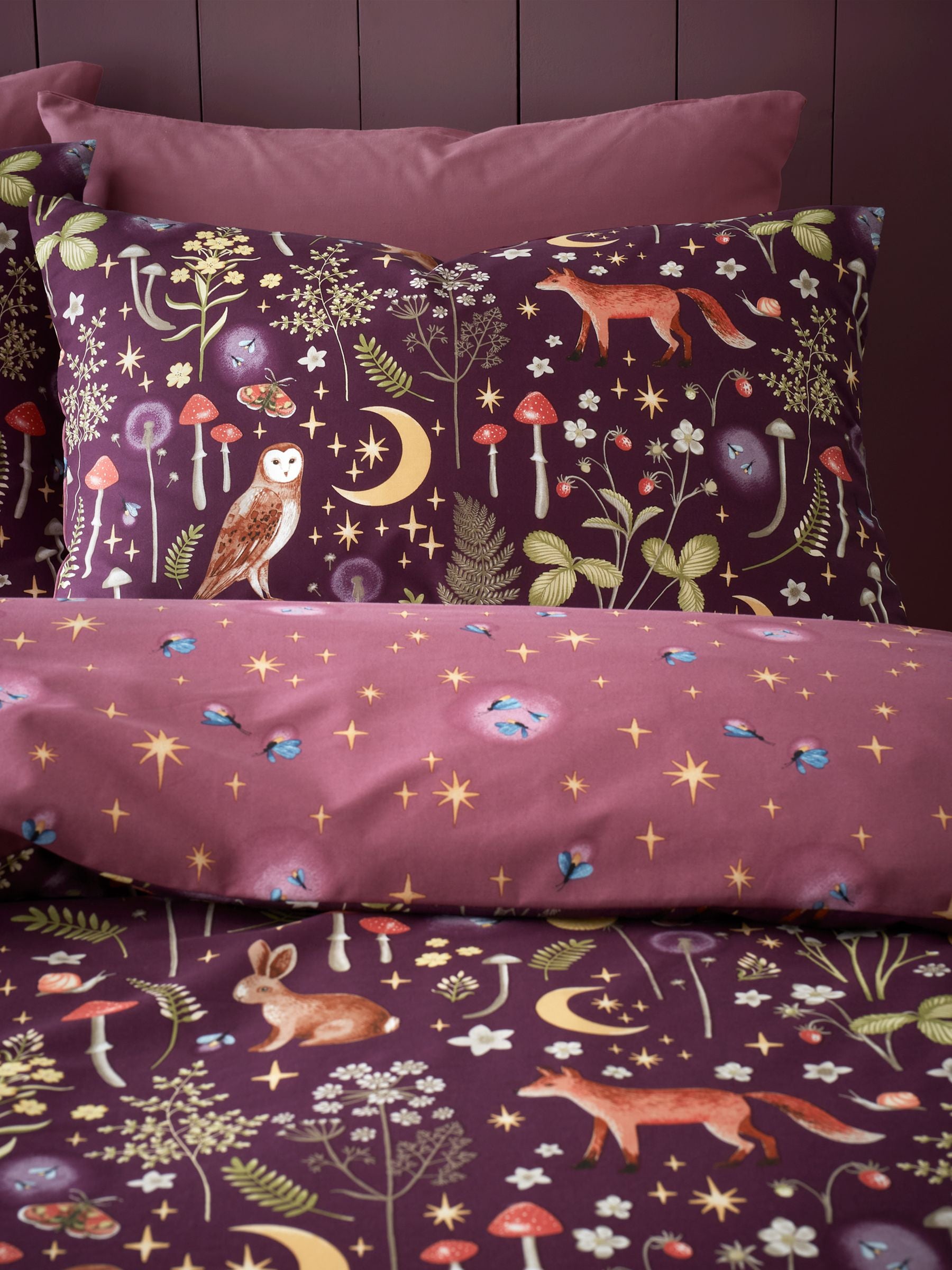 Catherine Lansfield Plum Enchanted Twilight Animals Duvet Cover and Pillowcase Set - British product