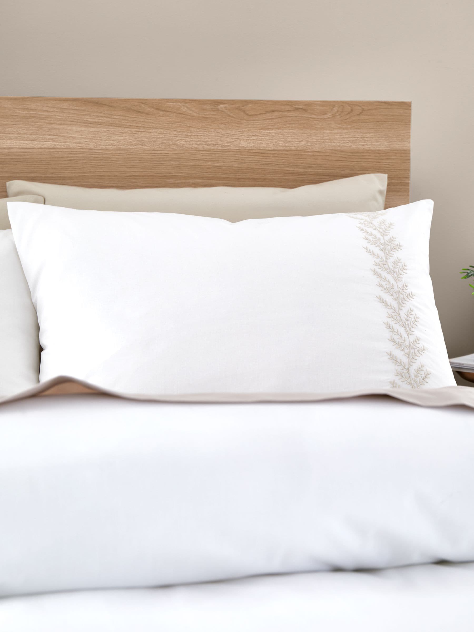 Bianca natural embroidery leaf cotton duvet cover set - British product