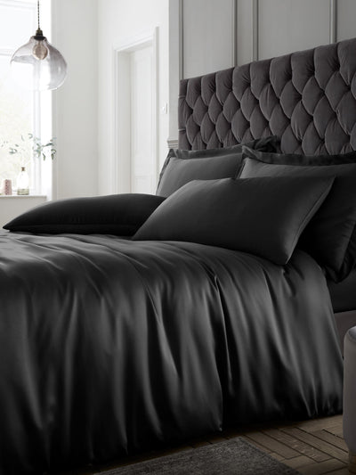 Catherine Lansfield Black Silky Soft Satin Duvet Cover and Pillowcase Set