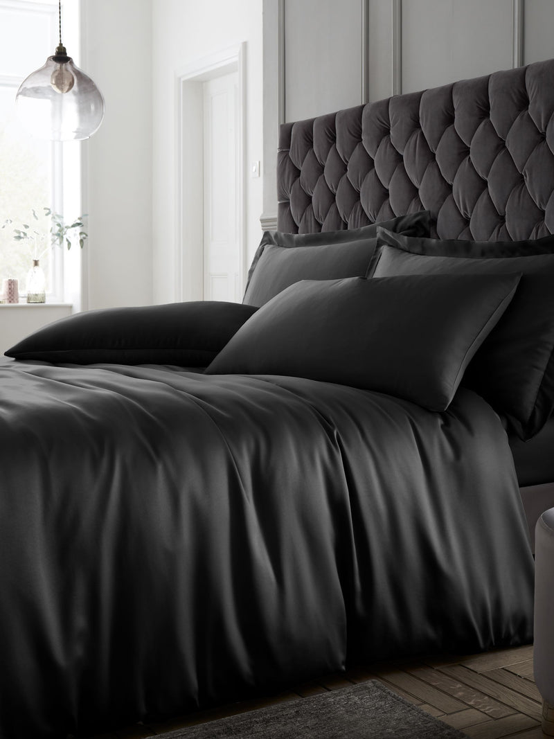 Catherine Lansfield Black Silky Soft Satin duvet cover and pillowcase set - British product