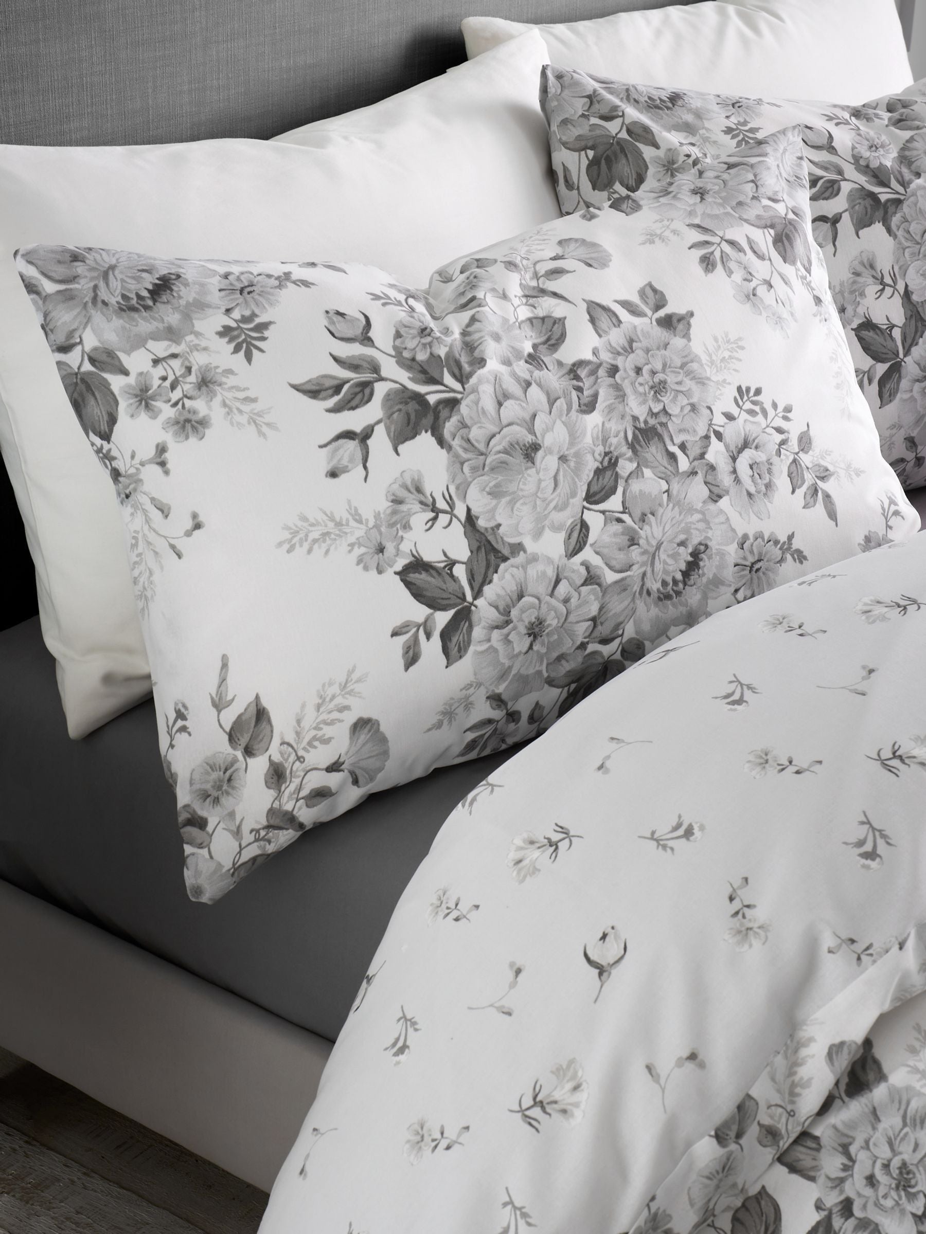 Catherine Lansfield silver grey elinda floral reversible duvet cover set - British product