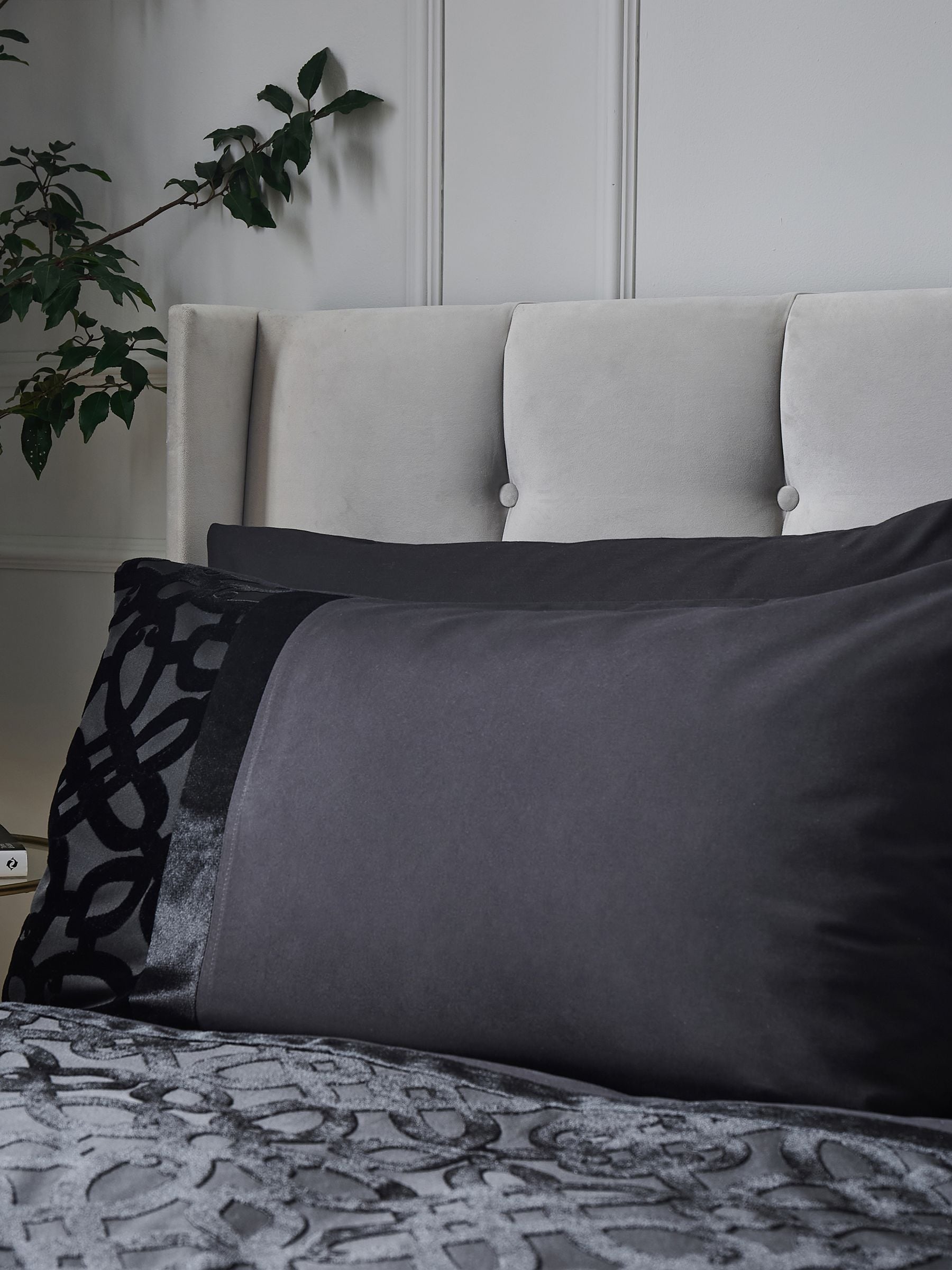 Catherine Lansfield black lattice cut velvet duvet cover and pillowcase set - British product
