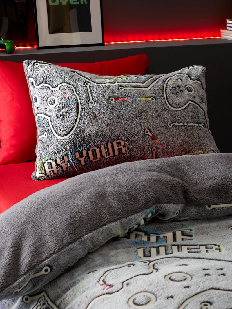 Catherine Lansfield Black Game Over Glow in the Dark Fleece Duvet Cover Set - British product