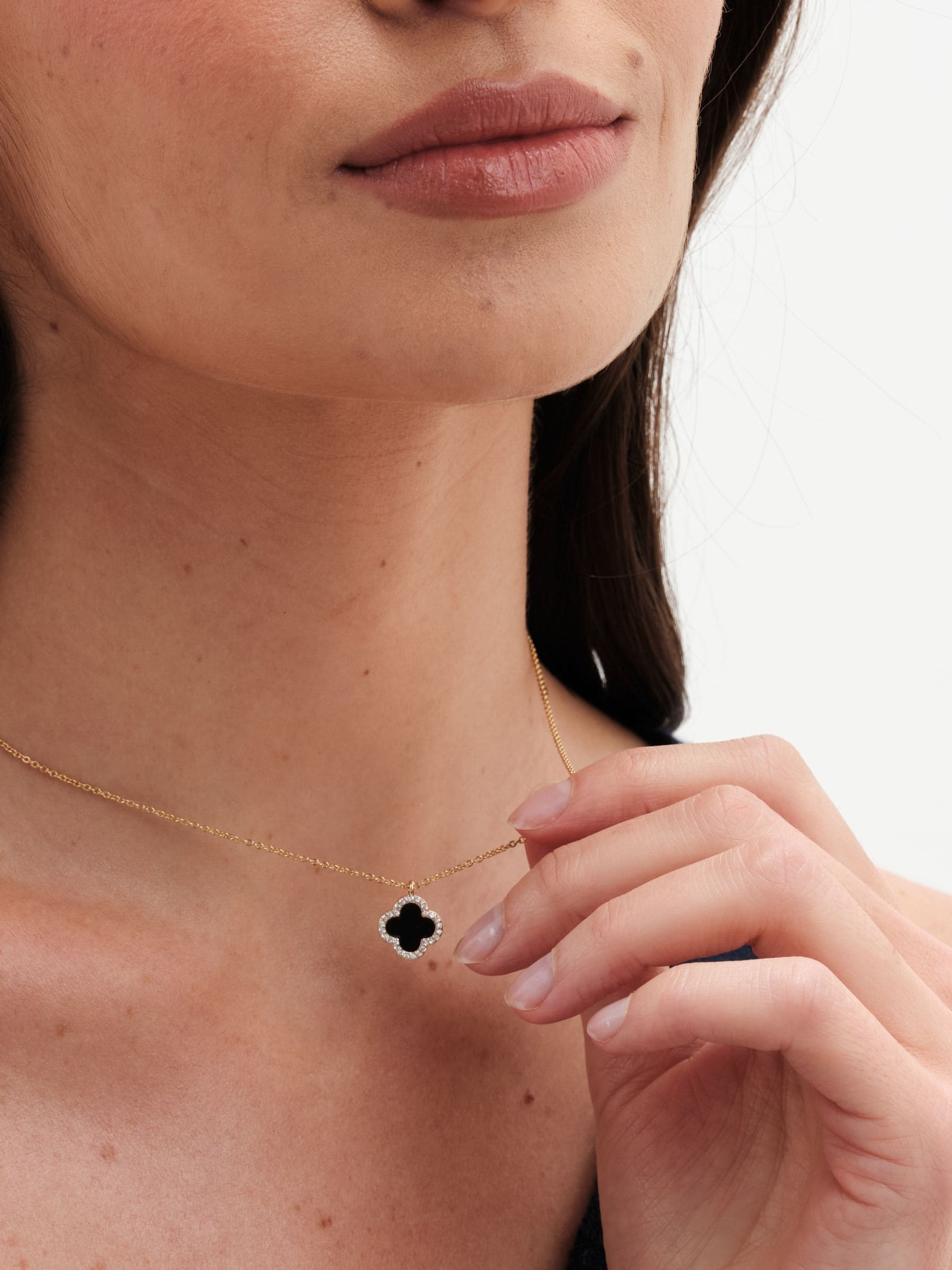 Jon Richard black tone jet clover pendant necklace, UK version