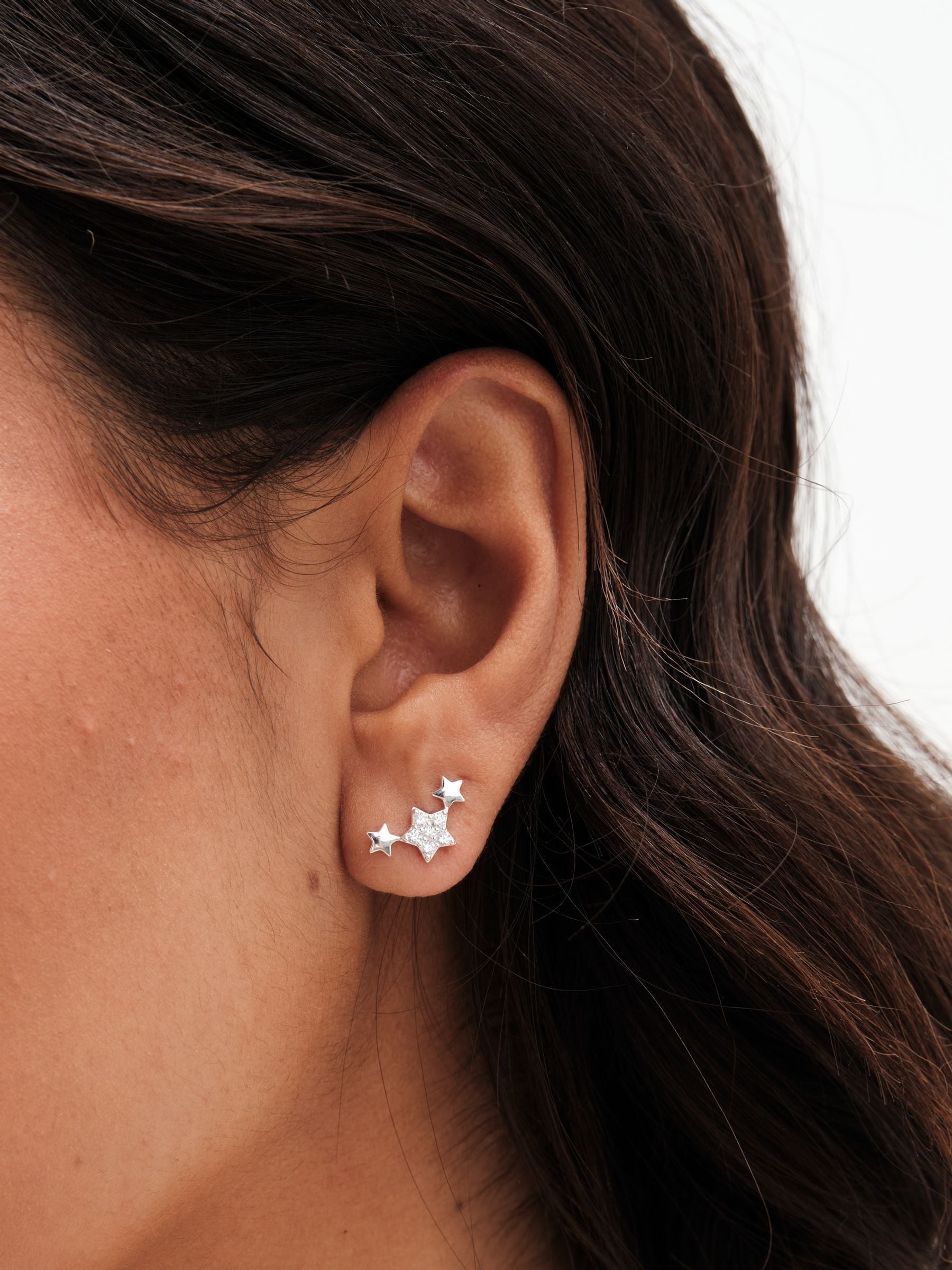Simply Silver Silver Tone 925 Cubic Zirconia Mini Star Climber Earrings