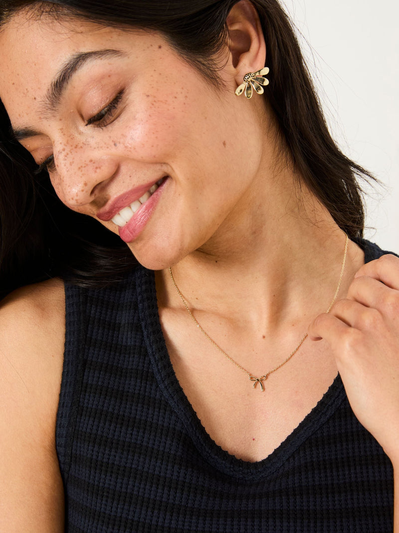 FatFace Gold Tone Bow Pendant Necklace