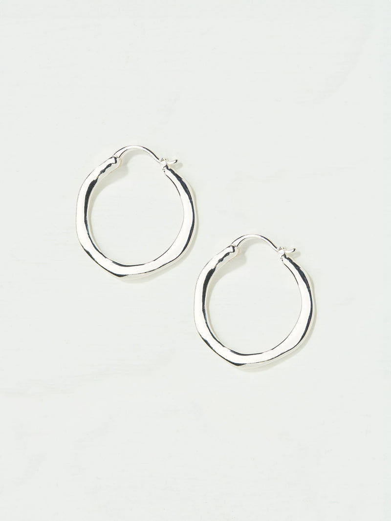 FatFace Silver Tone Hammered Hoop Earrings