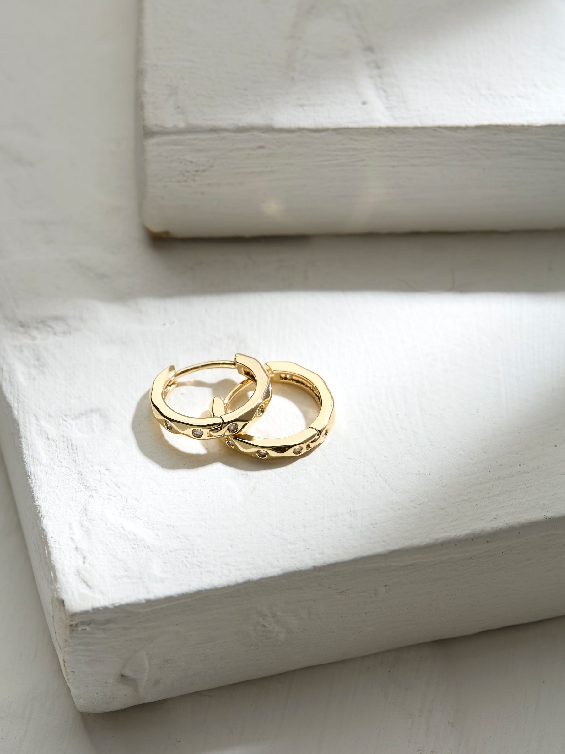 FatFace Gold Tone Gem Huggie Hoops Earrings