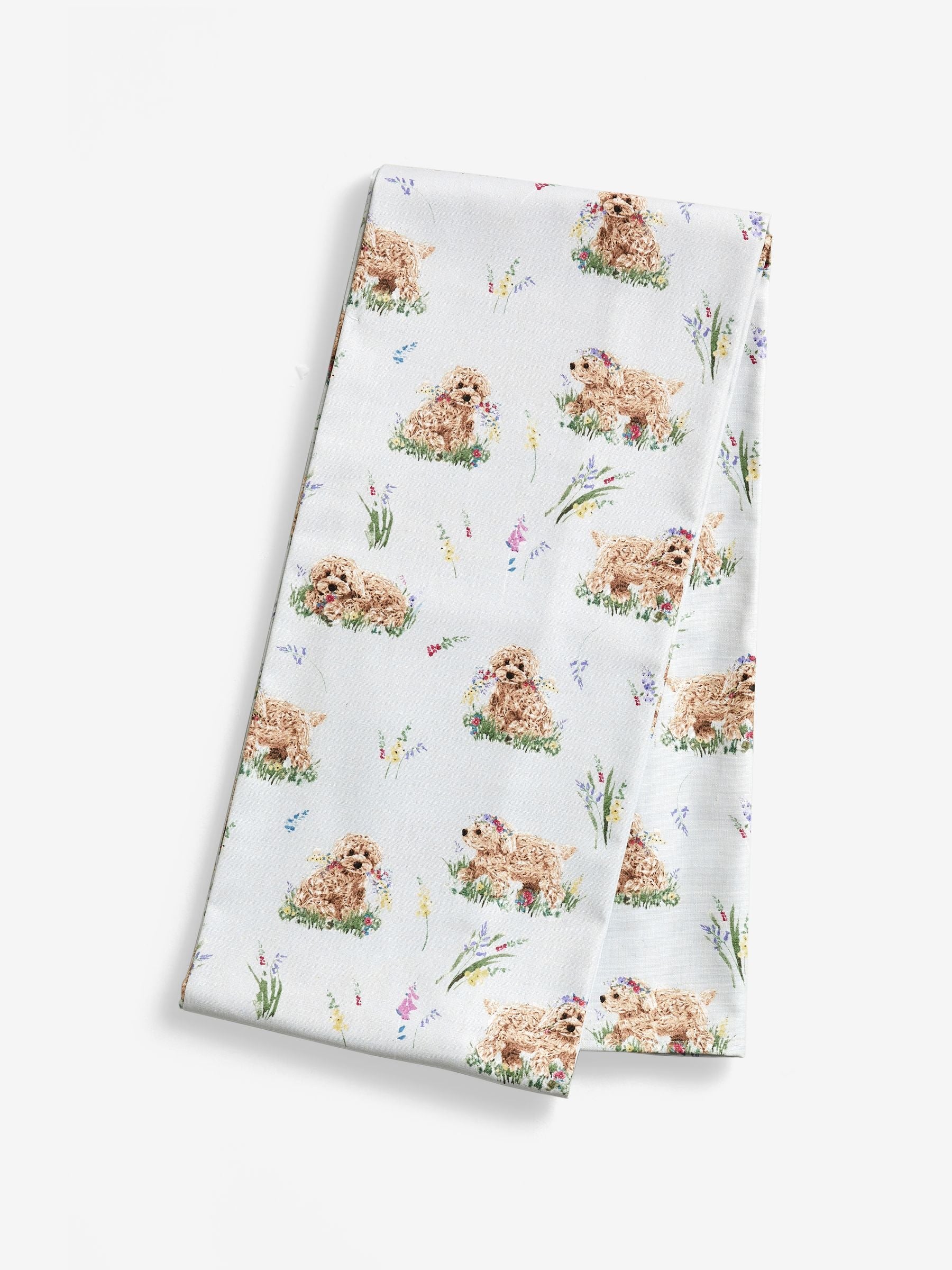 Sage green wipe clean tablecloth featuring Charlie the Cockapoo design (British brand)