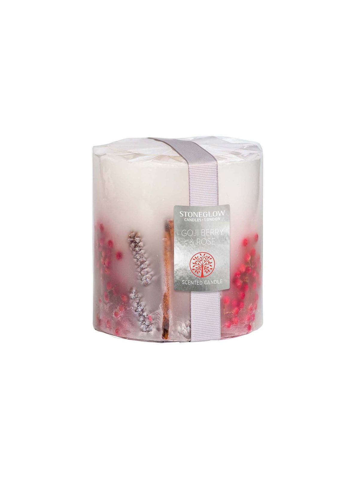 Stoneglow goji berry and rose pillar scented candle (British brand)