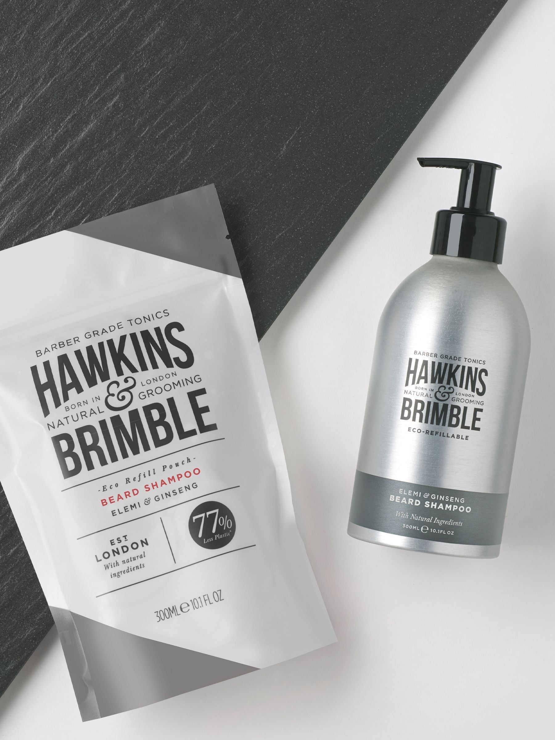 Hawkins & Brimble beard shampoo pouch 300ml, UK version