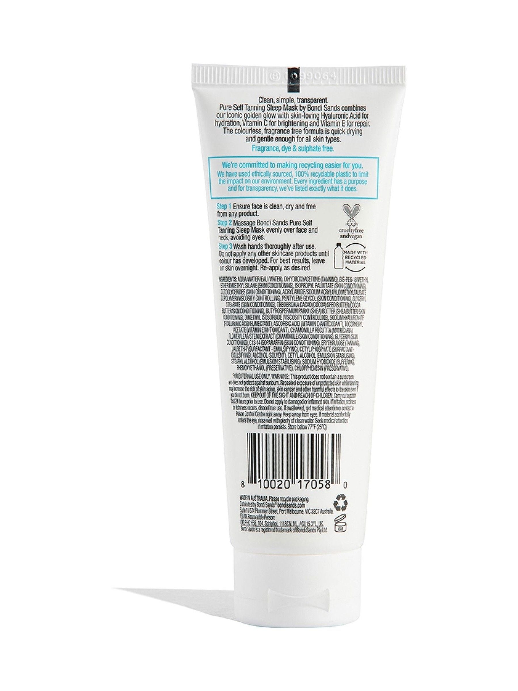 Bondi Sands Pure Self Tanning Sleep Mask for All Skin Tones 75ml