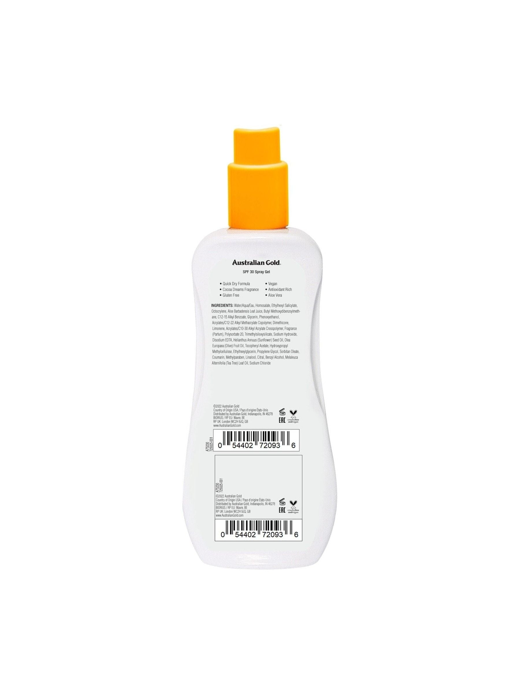 Australian Gold SPF 30 Ultimate Hydration Spray Gel Suncream 237ml - British product