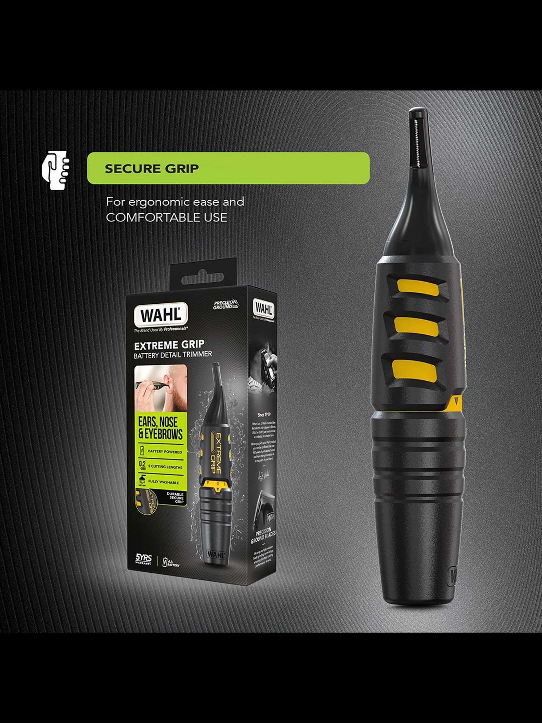 Wahl Extreme Grip battery detail trimmer for eyebrows, nose, and ears (British brand)