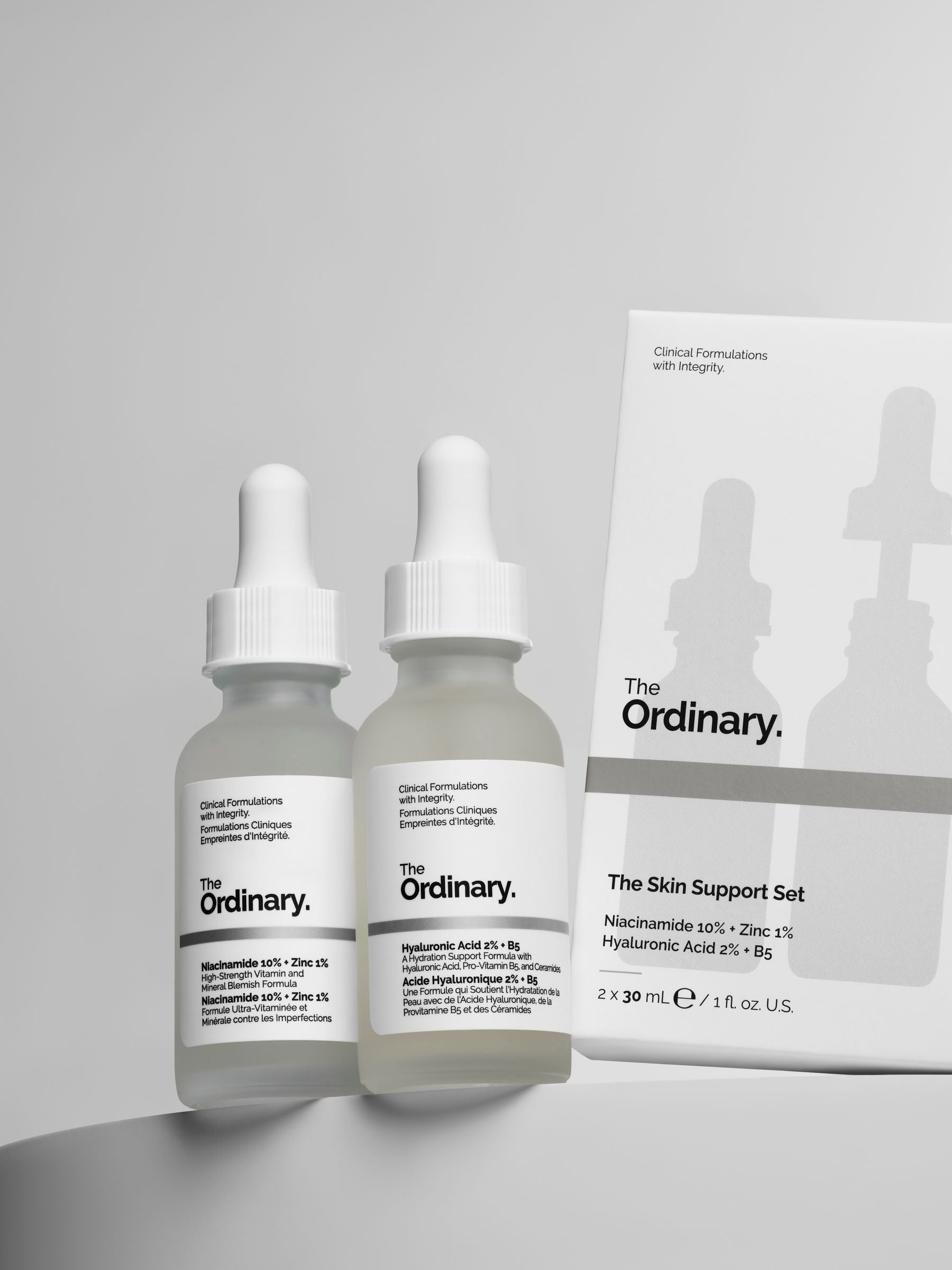 The Ordinary skincare gift set with hyaluronic acid and niacinamide serums (British brand)