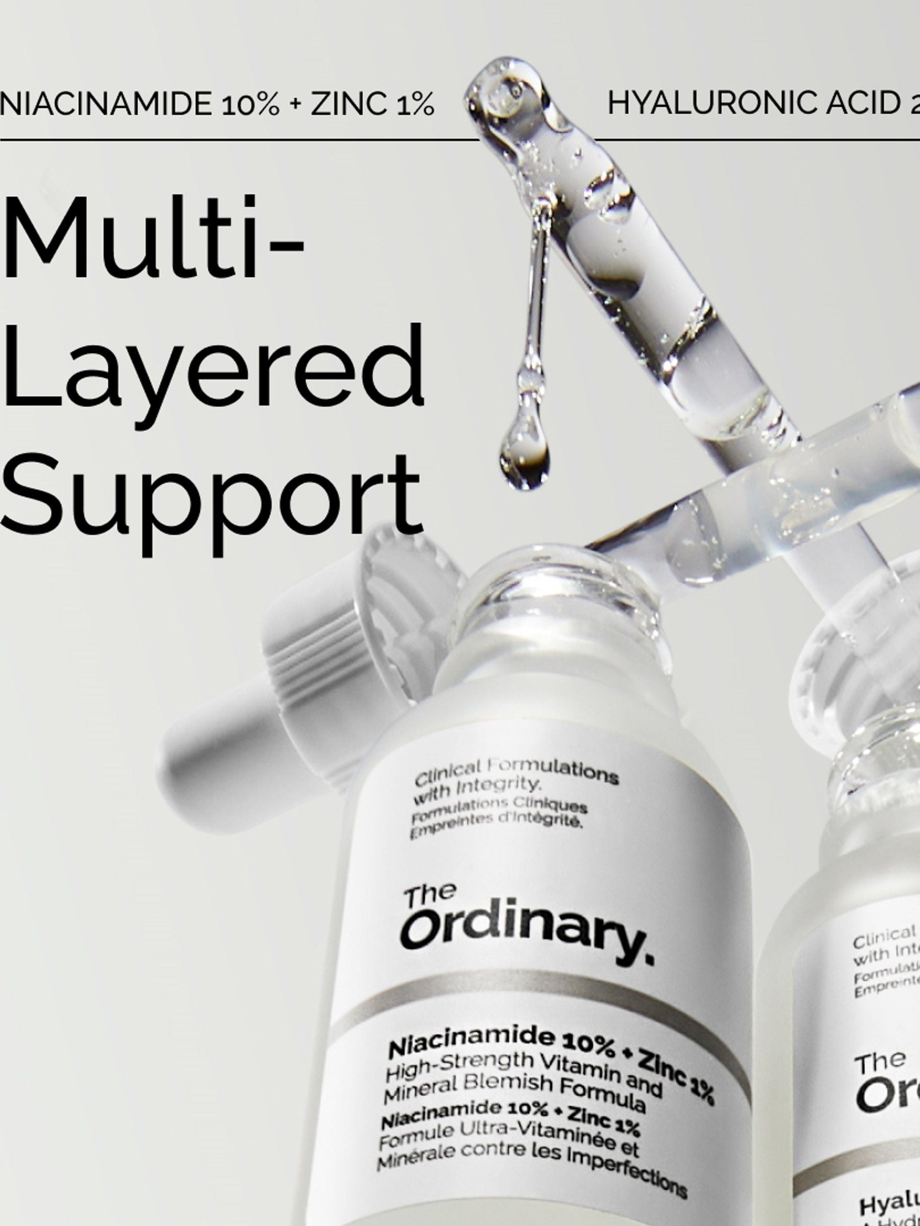 The Ordinary skincare gift set with hyaluronic acid and niacinamide serums (British brand)
