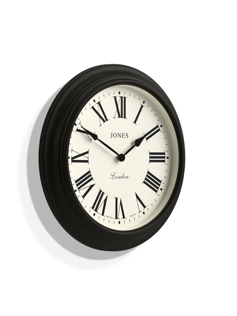 Jones Clocks Black Supper Club Roman Numeral Wall Clock 40cm, UK version