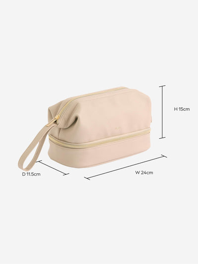Kosmetiktasche aus Kunstleder mit Reißverschluss-Pinsel-Fach 24 x 15 x 11,5 cm