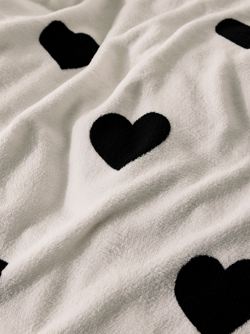 Fleece duvet cover and pillowcase set with heart print (British brand)