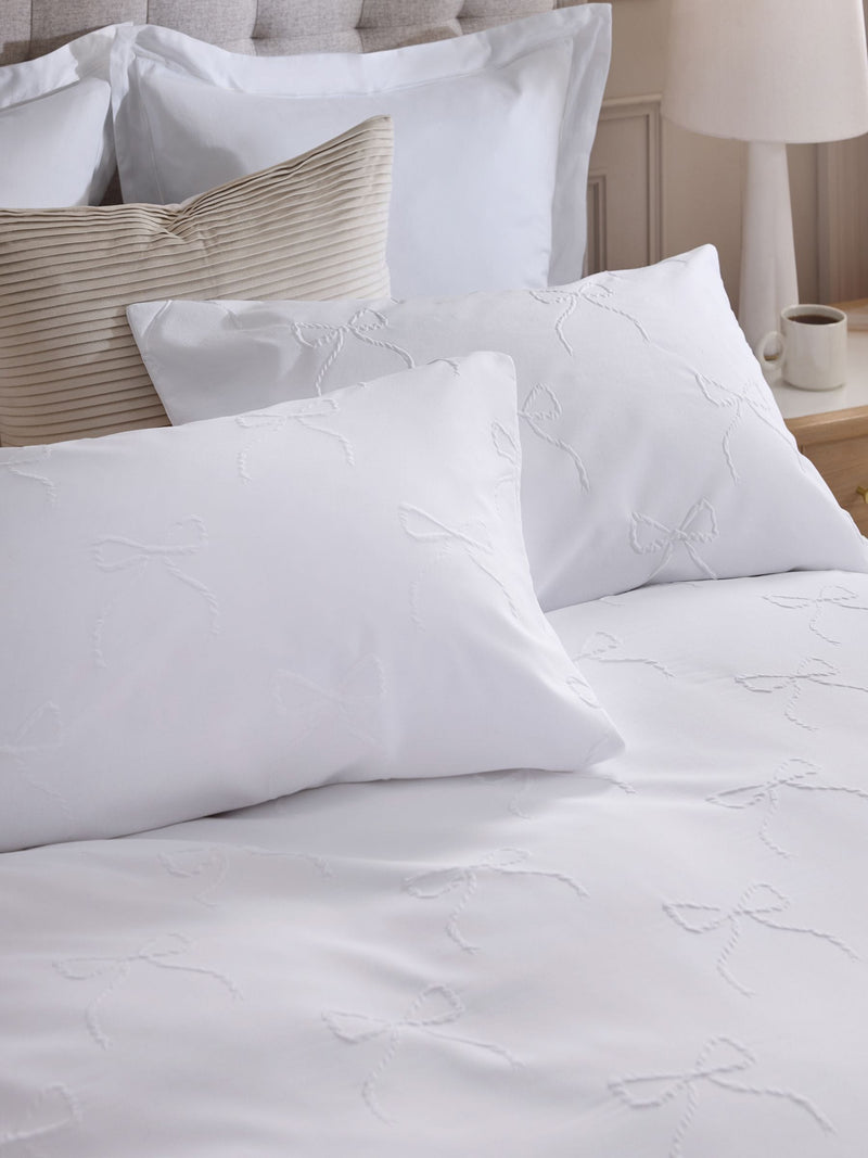 White Bow Textured Print Duvet Cover and Pillowcase Set
