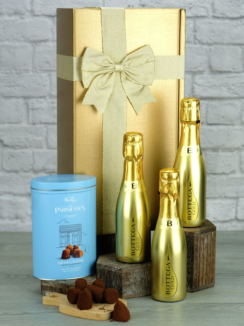 Le Bon Vin Bottega Gold prosecco and truffles gift box, UK version