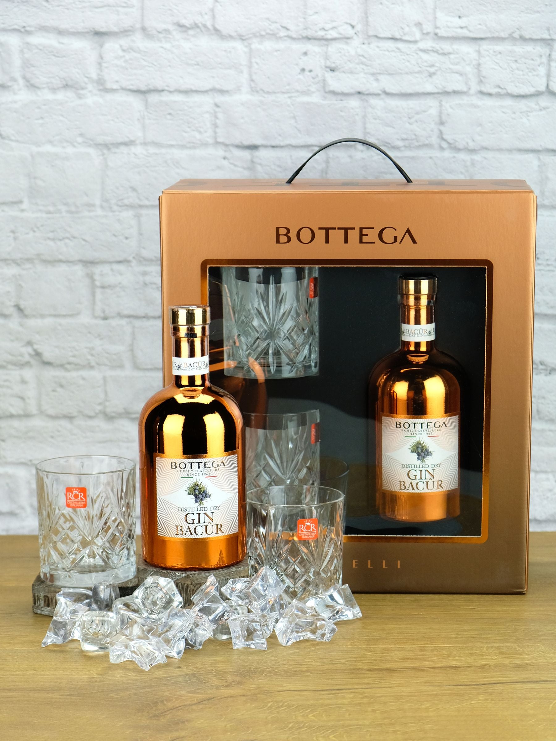 Bottega Bacur gin gift set with 2 glasses 500ml, UK version