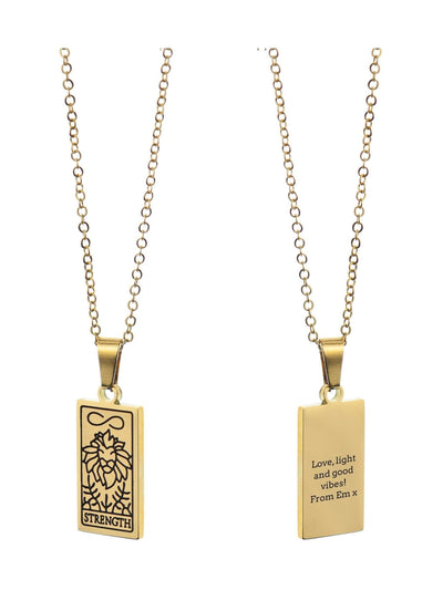 Treat Republic Personalised Strength Tarot Card Necklace Gold-Plated with Chain Length 40.5-47cm