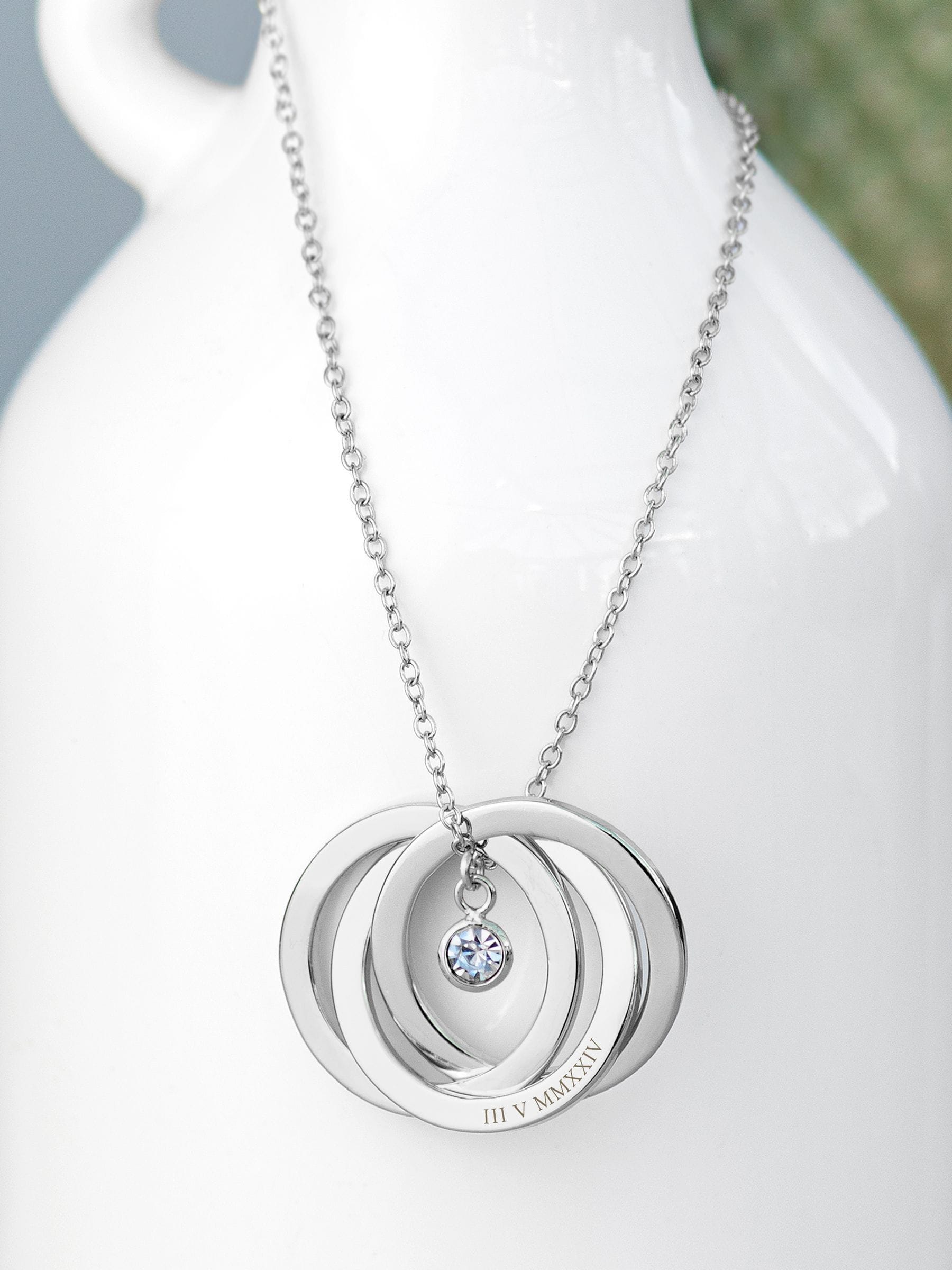 Treat Republic personalised Russian ring necklace silver tone 45cm chain, imported from the UK