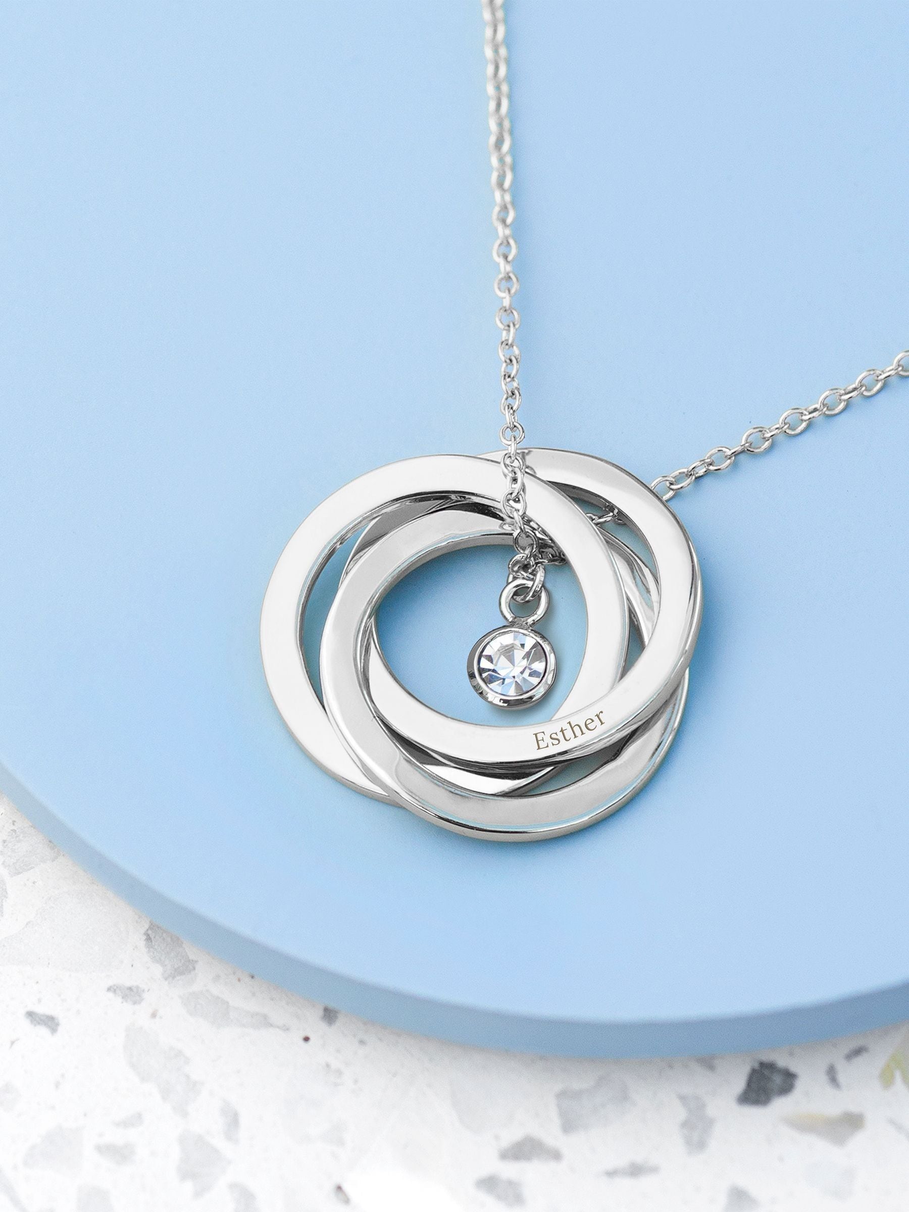 Treat Republic personalised Russian ring necklace silver tone 45cm chain, imported from the UK