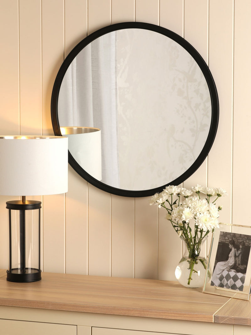 Laura Ashley Black Harrington Polished Nickel mirror 60cm, UK version