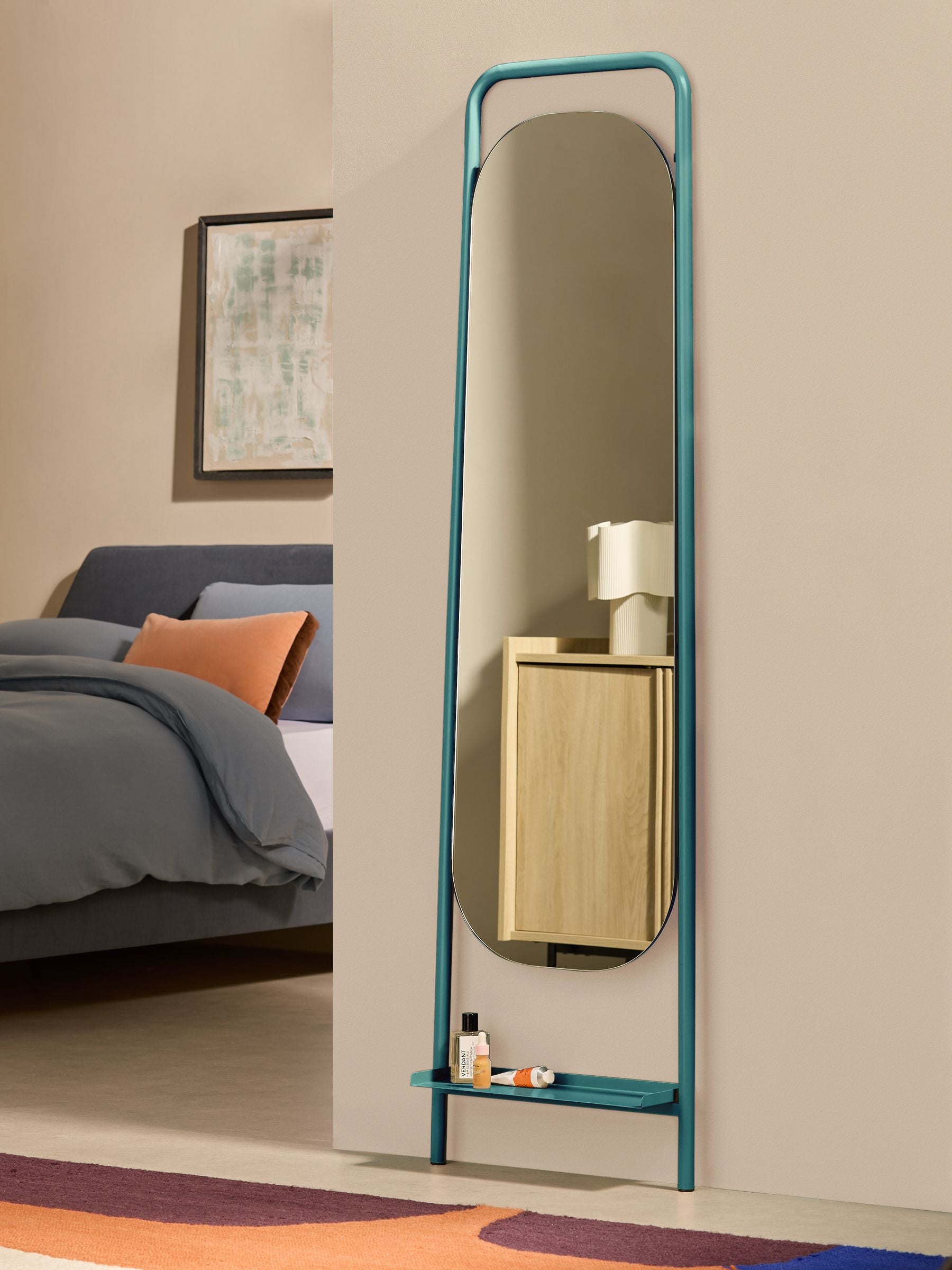 MADE.COM Teal Sylas full-length leaner mirror with shelf 176.5cm (British brand)