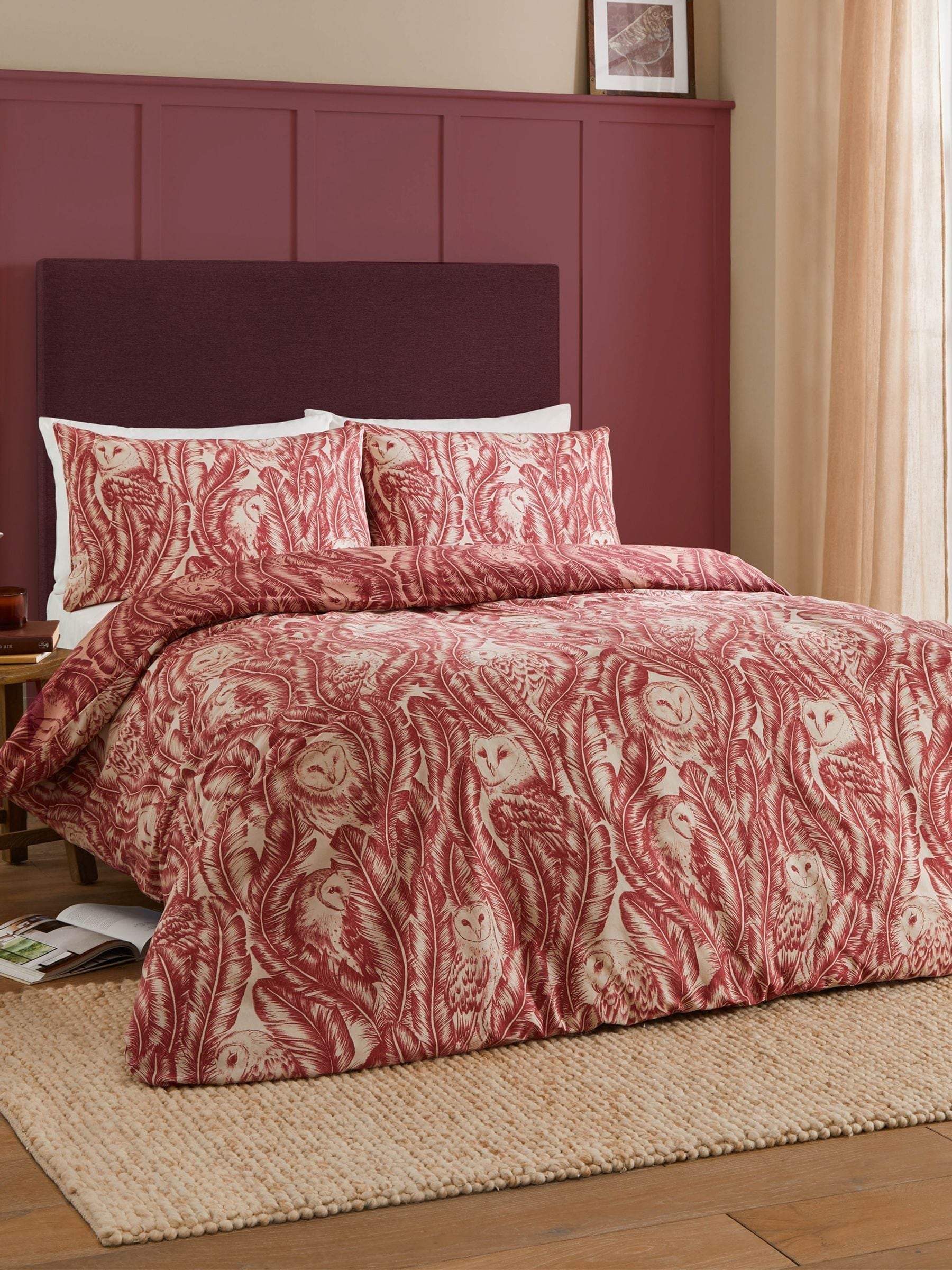 Wylder Red Wood Albus Owl Reversible Duvet Cover Set (British brand)