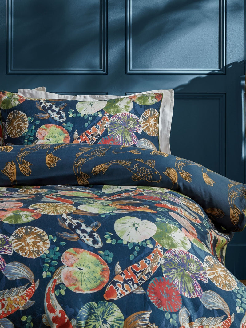 Paoletti Midnight Koi Pond cotton sateen duvet cover set, imported from the UK