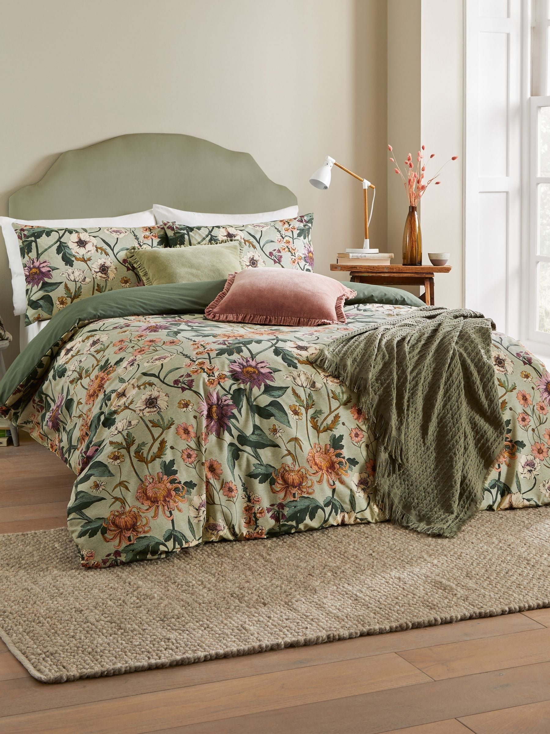 Wylder Celadon Green Wallflower Reversible Duvet Cover Set (British brand)