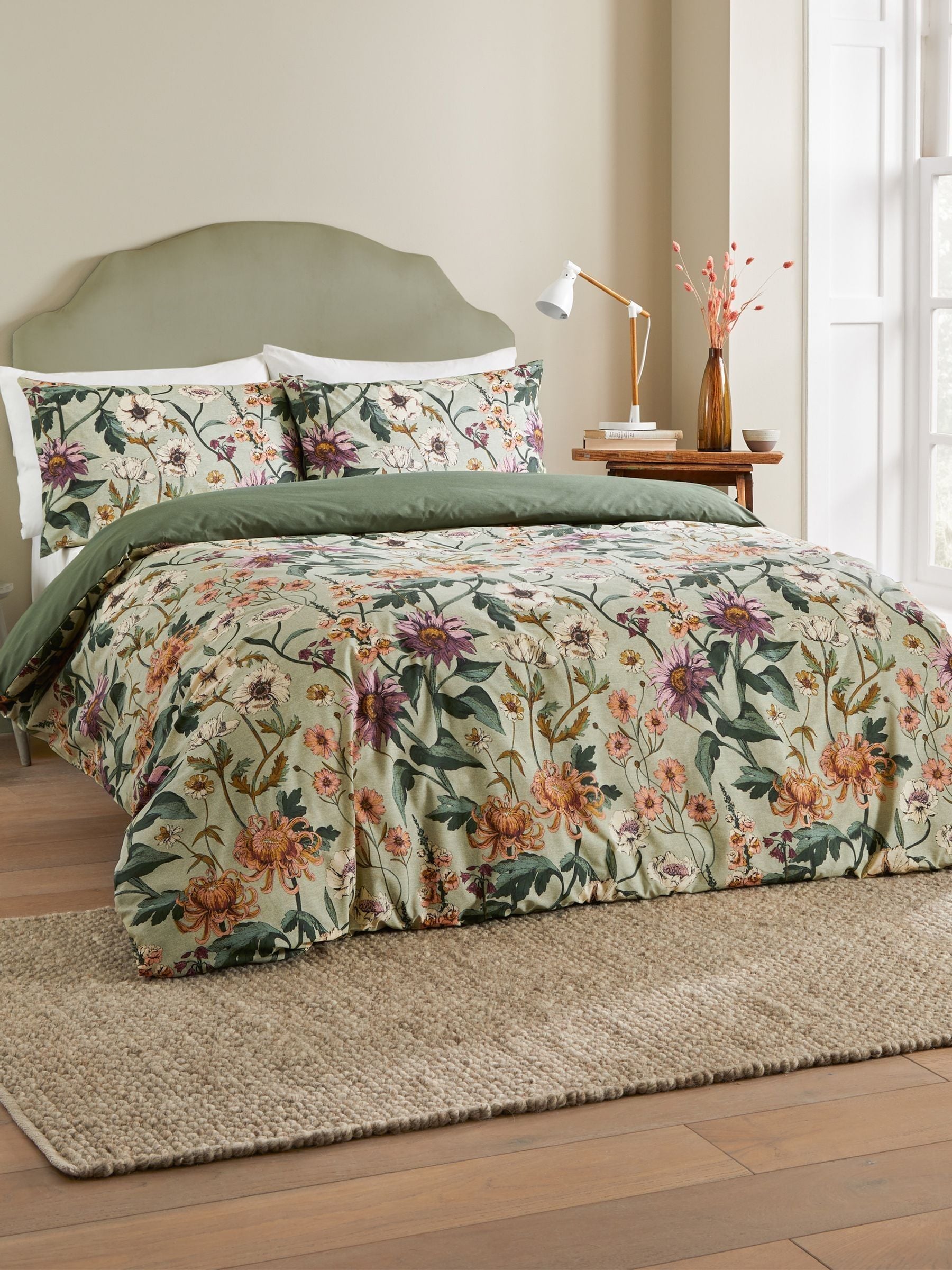Wylder Celadon Green Wallflower Reversible Duvet Cover Set (British brand)