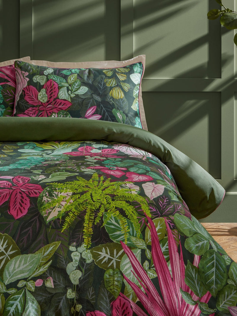 Paoletti Pink and Green Veadeiros duvet cover set, imported from the UK