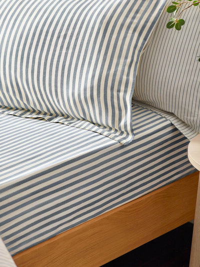 Yard Navy Hebden Striped Cotton Fitted Bed Sheet