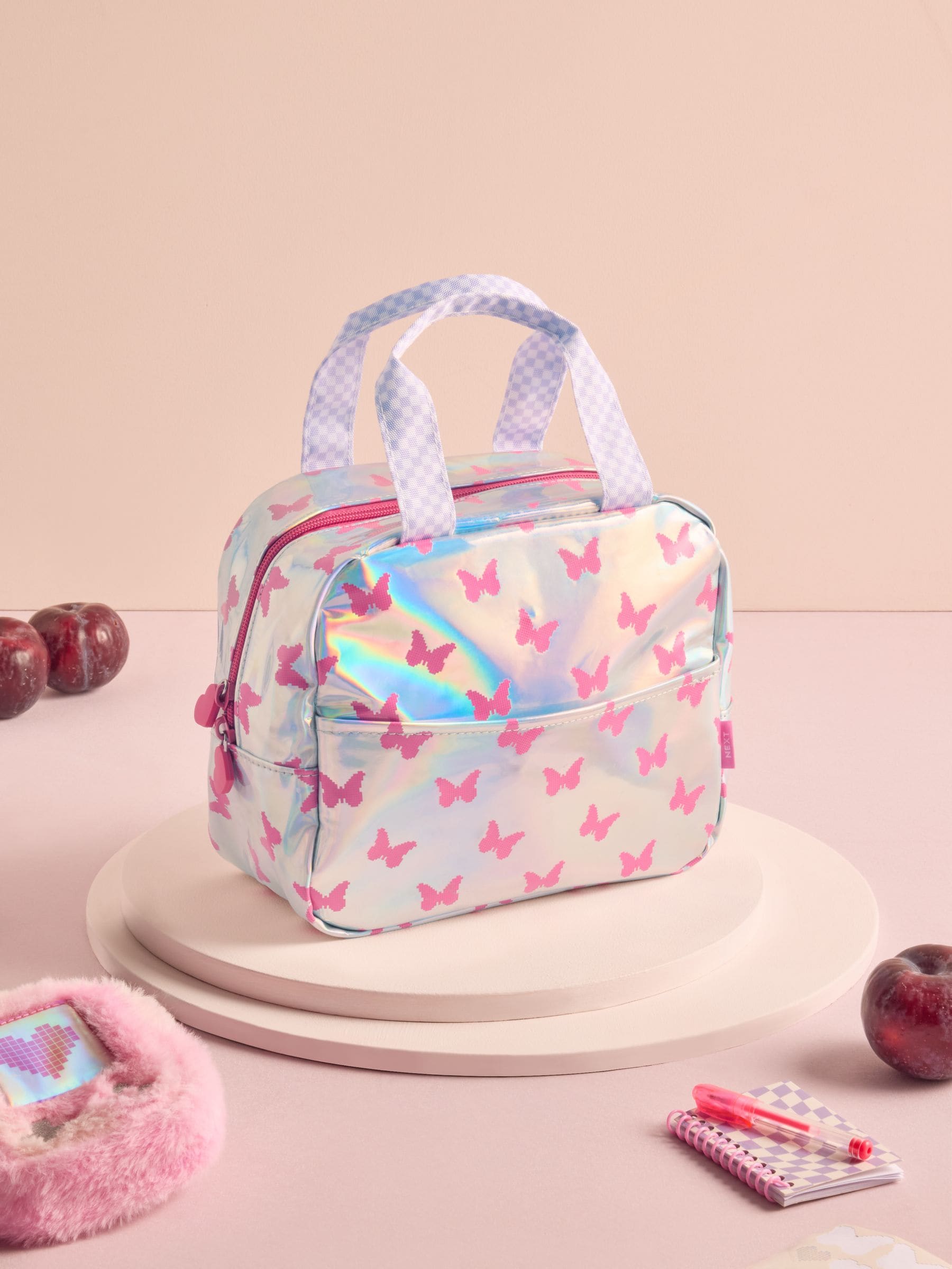 Lunch bag silver/pink butterfly (British brand)