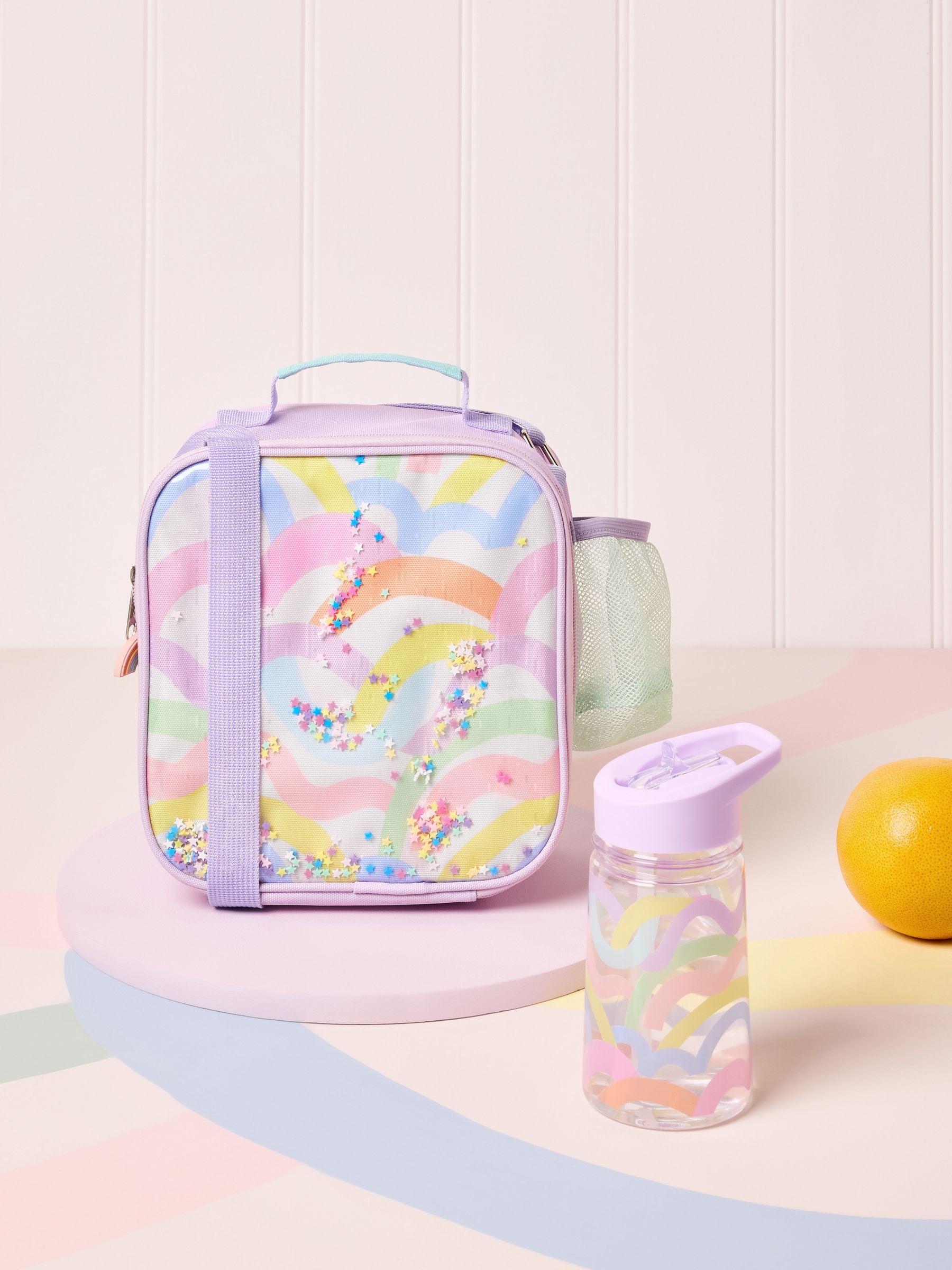 Lilac Purple Rainbow Lunch Bag and Water Bottle