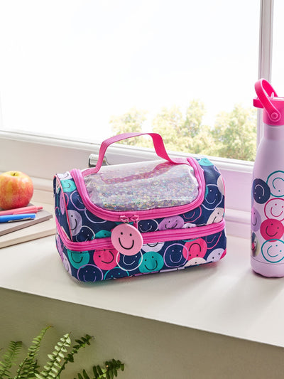Pink Smiley Faces Lunch Bag with Compartments