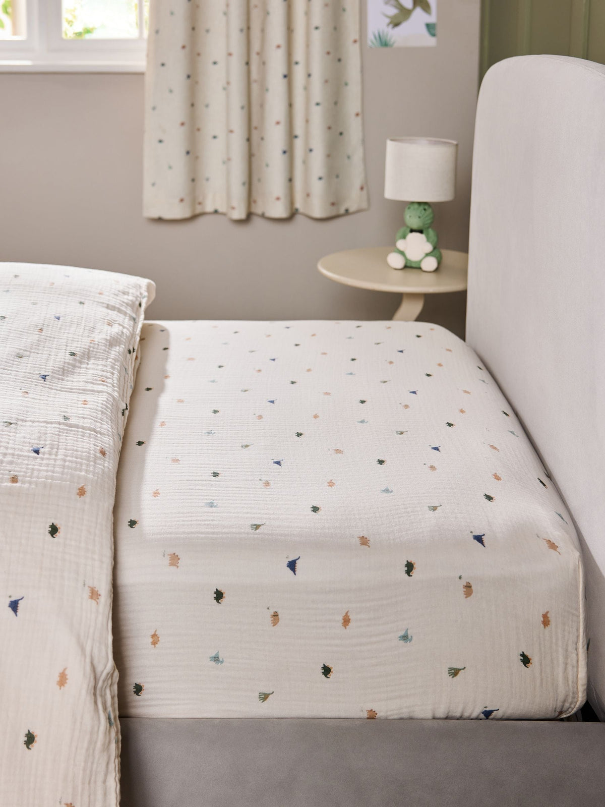 Mini Dino 100% Cotton Muslin Fitted Sheet