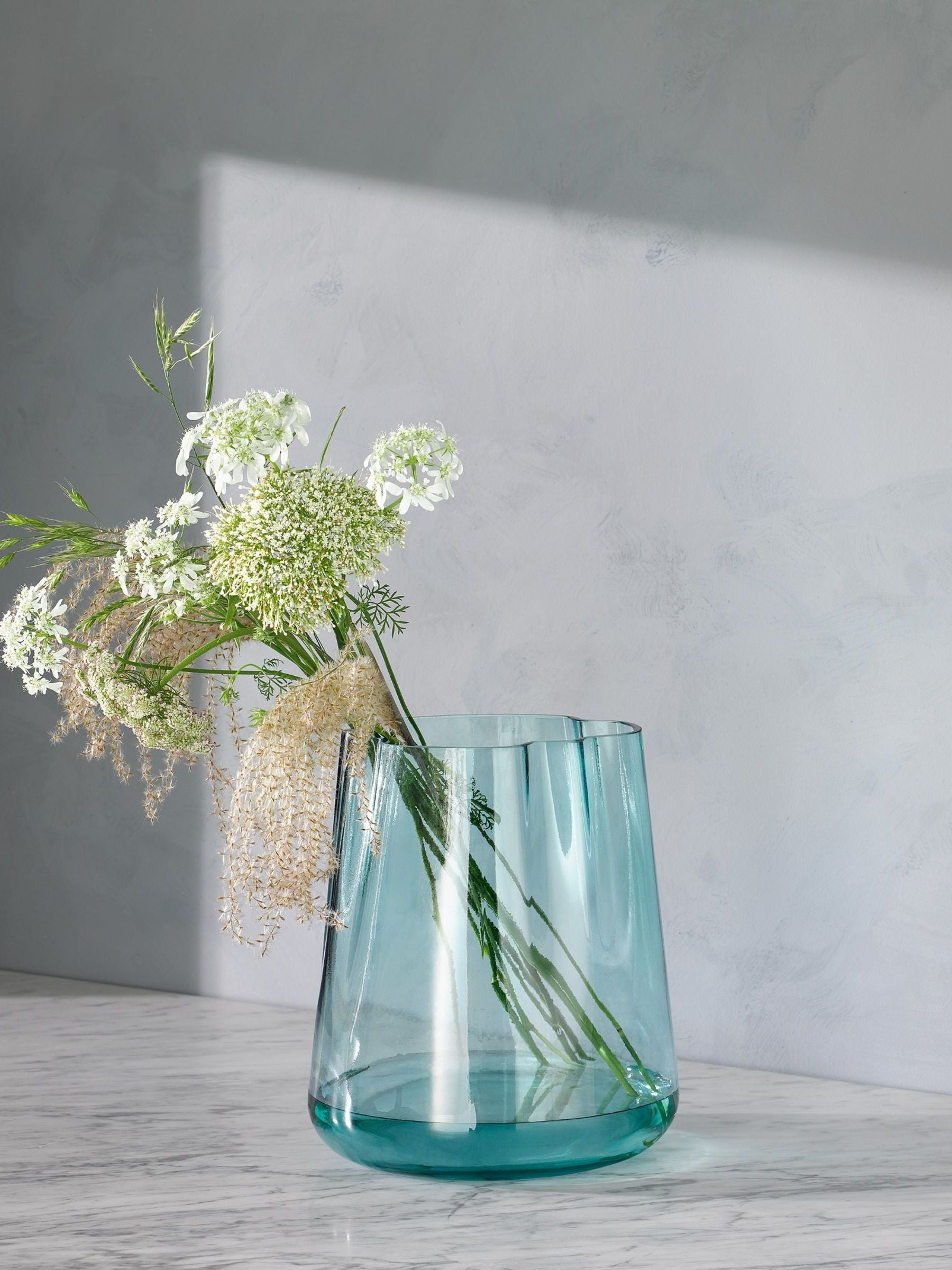 Handmade Sea Green Lantern Vase with Rippling Shape, 24 cm Height