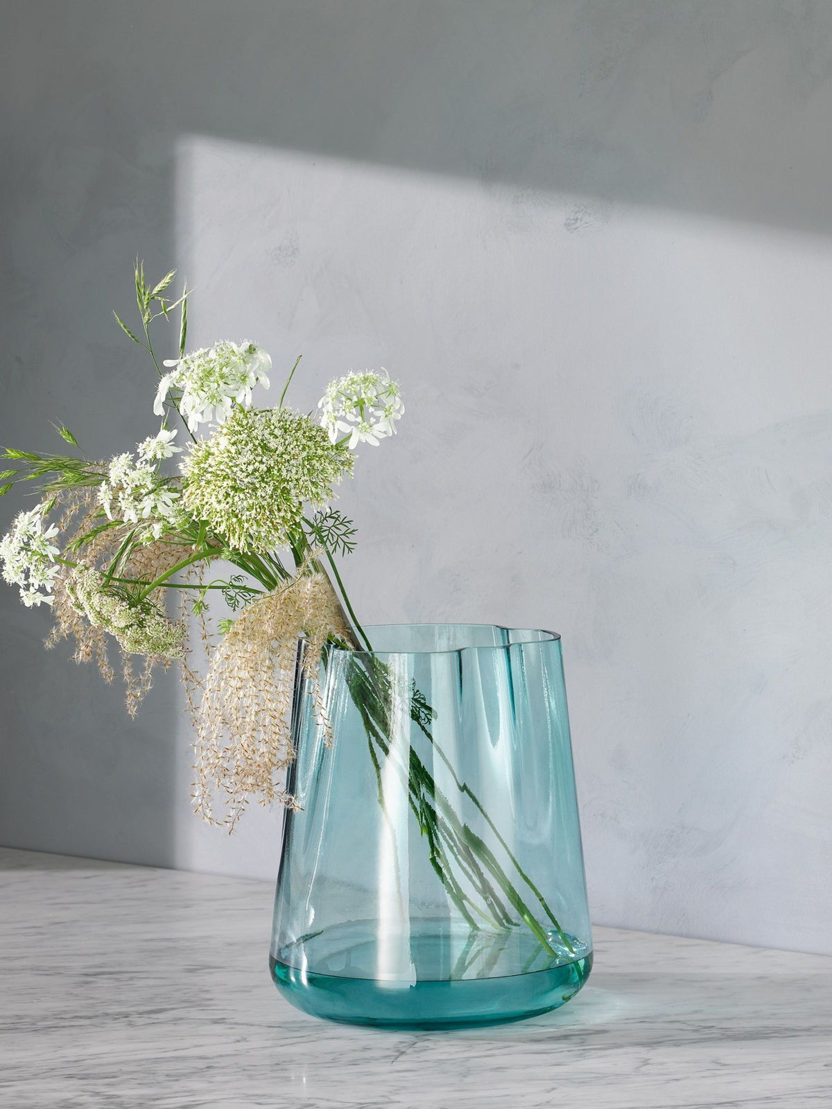 Handmade Sea Green Lantern Vase with Rippling Shape, 24 cm Height