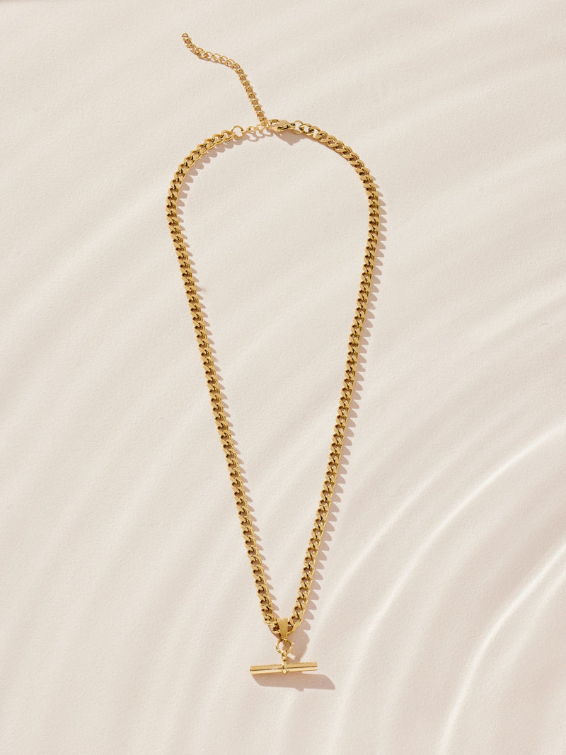 Gold tone waterproof stainless steel T-bar necklace, UK version