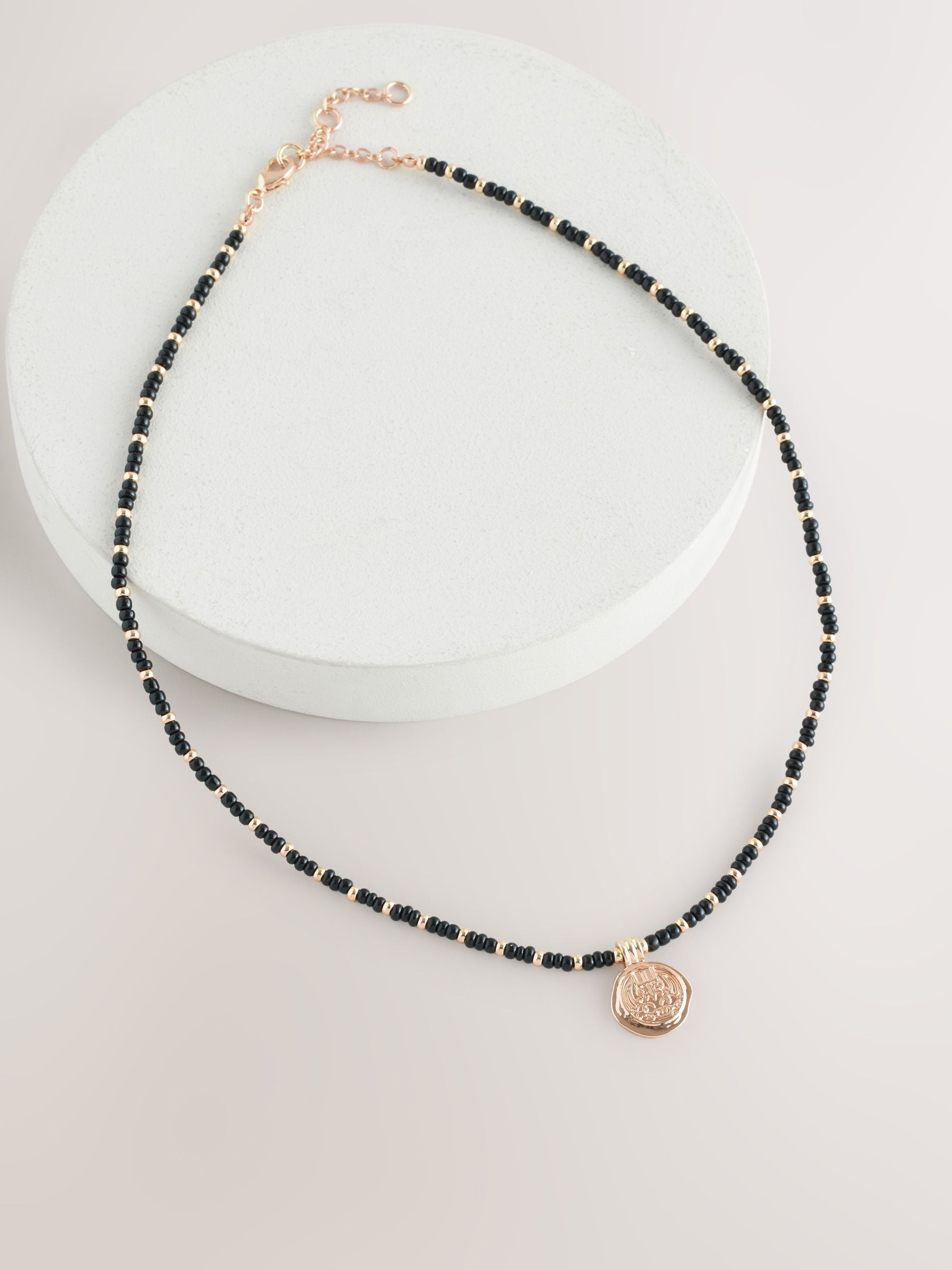 Black Beaded Coin Necklace