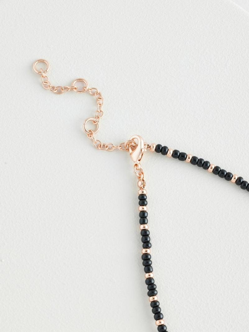Black Beaded Coin Necklace