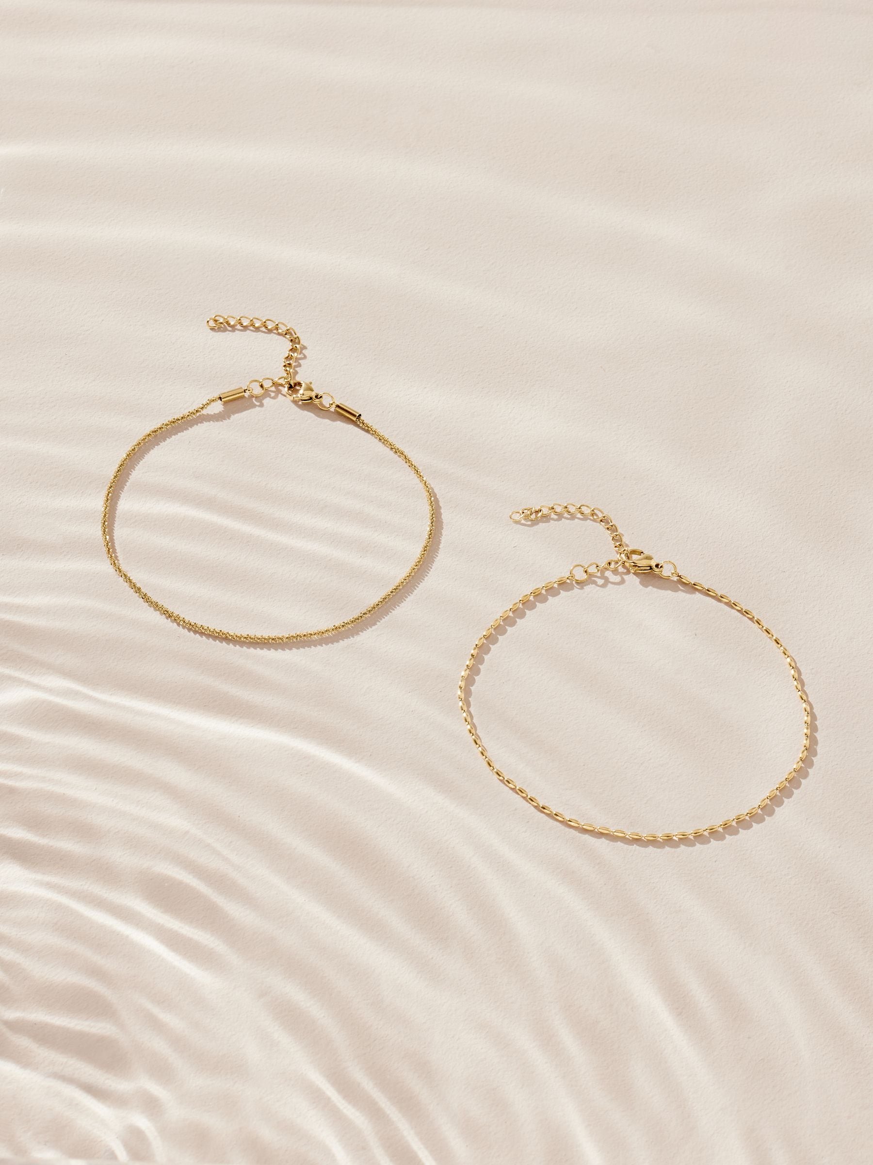 Gold tone stainless steel 2 row anklet, UK version