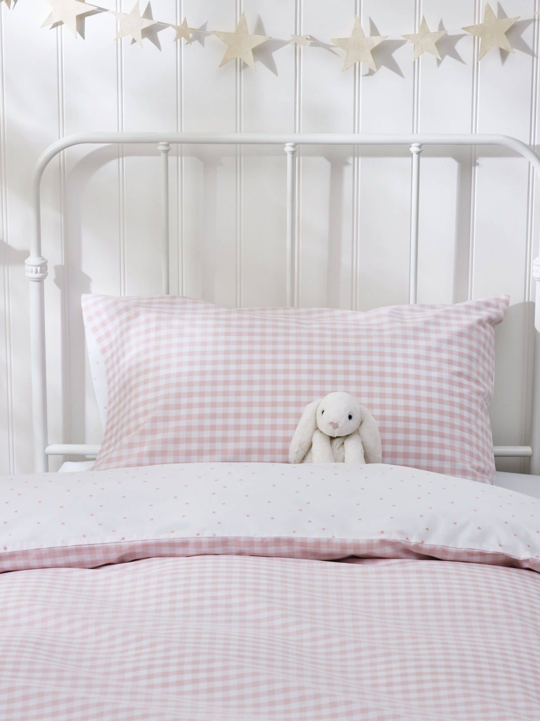 The White Company pink reversible gingham bed linen set (British brand)
